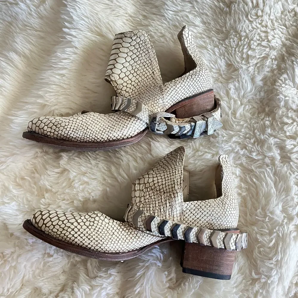 Freebird By Steven Blade White Snake Embossed leather booties